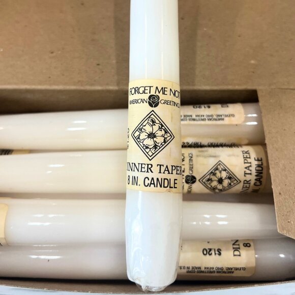 12 Vintage White Forget Me Not American Greetings Dinner Taper 8” Candle Sticks - Picture 2 of 4